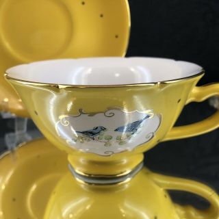 Anthropologie Yellow Bluebird Tea Cup And Saucer Porcelain China Teacup 4