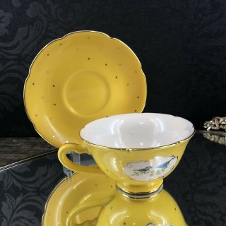 Anthropologie Yellow Bluebird Tea Cup And Saucer Porcelain China Teacup 5