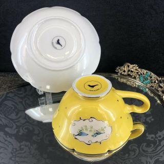 Anthropologie Yellow Bluebird Tea Cup And Saucer Porcelain China Teacup 8