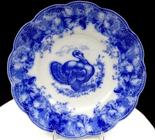 Wedgwood Flow Blue Clytie Turkey Embossed Scalloped Rim 10 1/8 " Plate 1891 - 1921