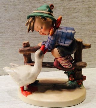 Mi Hummel Goebel W.  Germany Boy On Fence With White Goose High Bee In V
