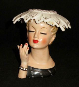 Napcoware Porcelain Lady Head Vase C1840 White Feather Hat 1956