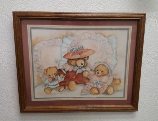 Vintage Home Interior Teddy Bears Picture Framed & Matted 18 " X 22 "
