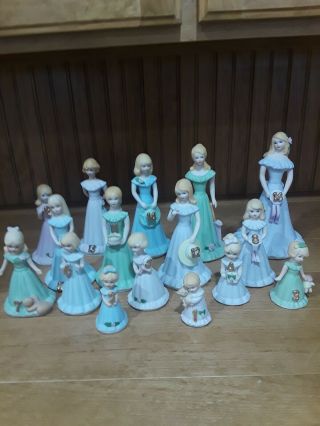 Enesco Growing Up Birthday Girls Porcelain Blonde Dolls Years 1 - 16 Figurines