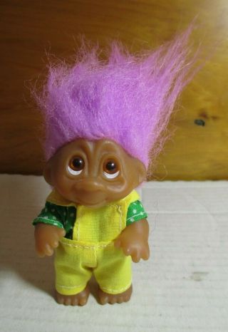 Vintage 1985 Dam 3.  5 " Troll Baby Doll With Purple Hair And Amber Upturned Eyes