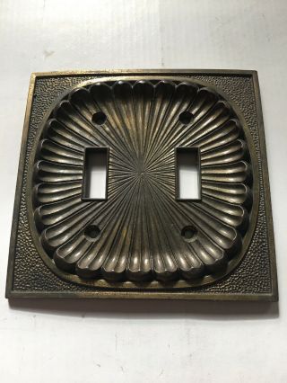 Vintage Brass Amertac Hardware Double Light Switch Plate Cover Starburst 53tt
