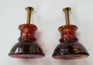 Red Gold - Tint Iridescent Glass Drawer Pull Knobs With Brass Screws - Set of 2 2