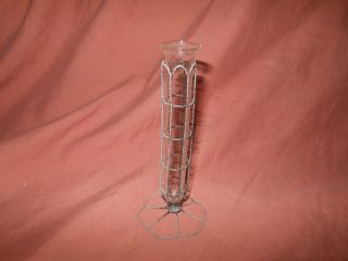 Vintage Wire Glass Test Tube Bud Vase Flower 3