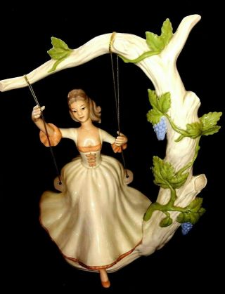 Large Lladro Styled Figurine Signed Lady On Swing From Tree Nr