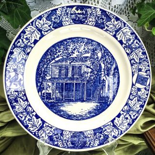 Vintage Blue Transferware Dinner Plate 1950 Vincennes Indiana Territory Capital