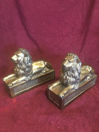 Heavy Brass Lion Bookends - Mid Century