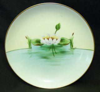 Antique Gda Limoges France Signed Hand Painted Water Lily Lotus Flower Plate