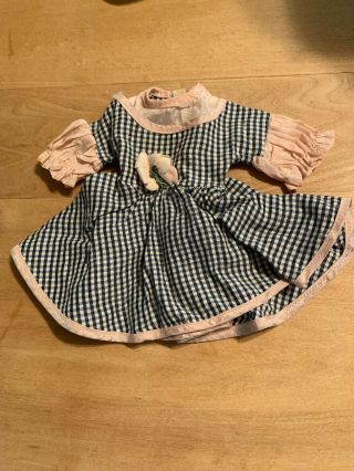 Vintage Navy/white Checked Doll Dress W/ Pink Trim