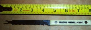 Vintage Antique Bellows Partners Choice Whiskey Advertising Knife 2 Tine Serated