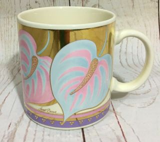 1 Laurel Burch Anthurium Gold Pastel Floral Leaves 14 Oz Coffee Mug Cup