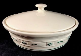 Longaberger Pottery Woven Traditions Green 2 Qt Covered Casserole Baking Dish