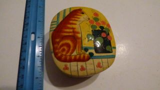 Hand Painted Trinket Box India Cat & Flower Pattern Vintage