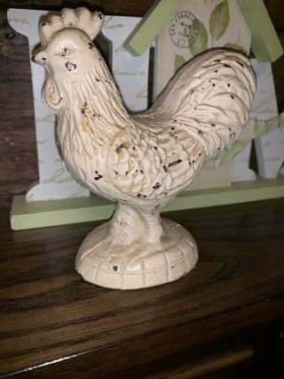 Cast Iron 6” Rooster Antiqued White