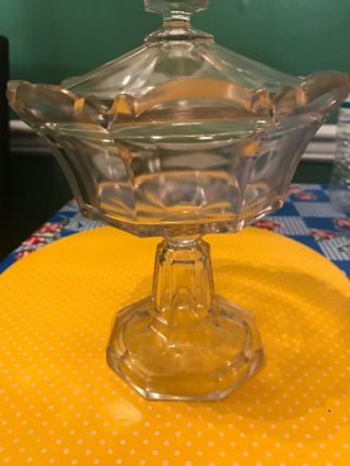 Antique Glass Tall Shape Candy Dish With Glass Lid Height 11 " Top Diameter 8 "