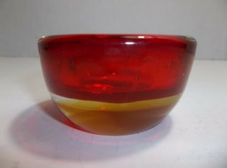 Vintage Murano Art Glass Sommerso Votive Candle Holder Red Gold