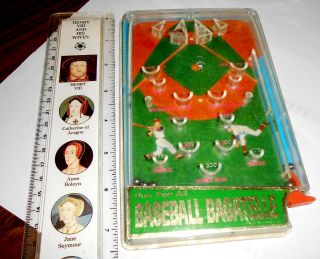 Vintage Awesome Antique Gaming 1960s Hand Held Pinball Game Baseball Bagatelle