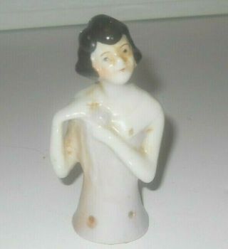 Vintage Art Deco Flapper Porcelain Pincushion Head Half Doll Japan
