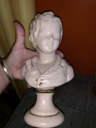 Vintage Chalkware Plaster Boy Statue Bust