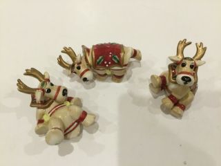Fitz & Floyd Christmas Tumbling Reindeer Set Of 3,  No Box