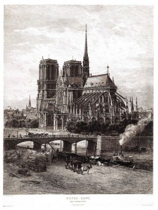 8 X 6 Inch Art Print Of Notre Dame Cathedral,  Paris C1879 - 90 France