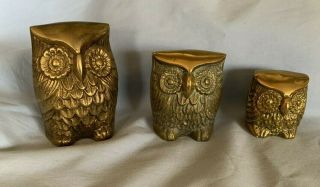 Set Of 3 Vintage Brass Owls