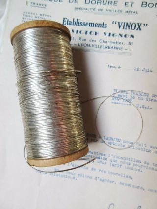 4 Yd Vintage Antique French Silver Oval Tinsels Metallic Thread Trim Flyty 1/16 "