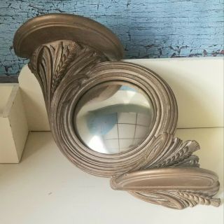 Vintage Syroco Double Shelf Convex Mirror Wheat Theme