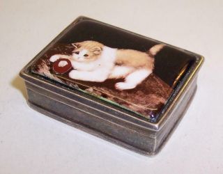 Vintage Sterling Silver Trinket/keepsake Box Ceramic Kitten/cat Design Lid