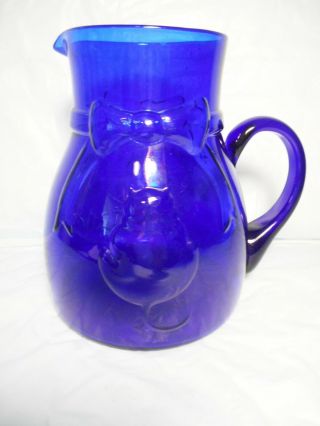 Cobalt Blue Glass Pitcher For The Cat Lover With A Cat On Each Side Made N Italy