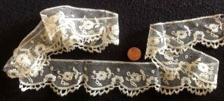 VINTAGE Brussels bobbin lace applique on net edging length Sew Craft 5