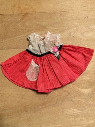Cute Red And White Vintage Doll Dress W/ Black Velvety Ties