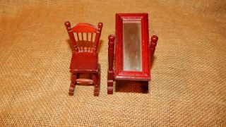 Vintage Dollhouse Miniatures 1:12 Scale Floor Mirror & Chair 037 2