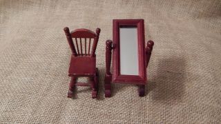 Vintage Dollhouse Miniatures 1:12 Scale Floor Mirror & Chair 037 3