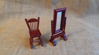 Vintage Dollhouse Miniatures 1:12 Scale Floor Mirror & Chair 037 4
