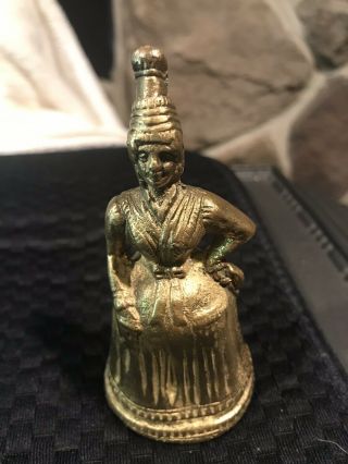Vintage Antique Brass Figural Lady Bell 4 " High Weight