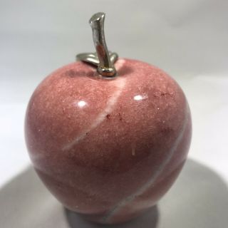 Red Swirled Onyx Marble Apple Paperweight with Gold Brass Leaf Stem Teacher Gift 4