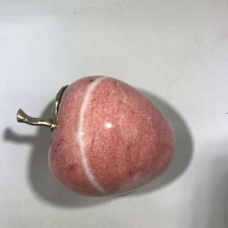 Red Swirled Onyx Marble Apple Paperweight with Gold Brass Leaf Stem Teacher Gift 5