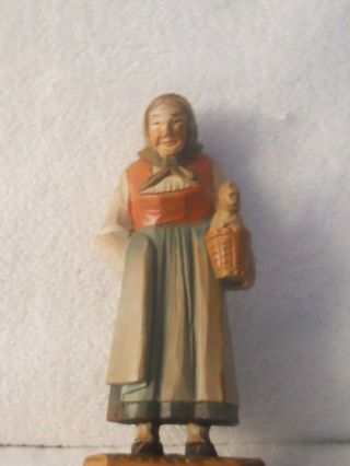 Vintage Anri Ferrandiz Wood Carving European Old Woman And Hen
