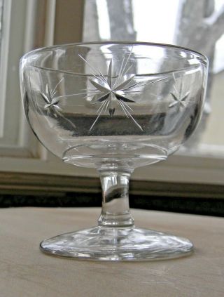 8 Antique Indiana Glass Bethlehem Star Starburst Sherbet Parfait Dessert C1913