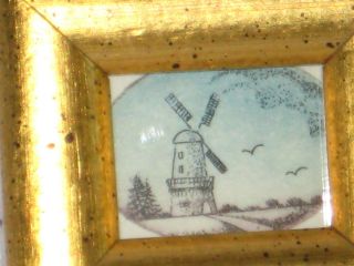 VERY SMALL WINDMILL PRINT ANTIQUED GILT ON WOOD FRAME 2 x 1 3/4 x 1/2 & GLASS 2