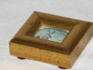 VERY SMALL WINDMILL PRINT ANTIQUED GILT ON WOOD FRAME 2 x 1 3/4 x 1/2 & GLASS 4
