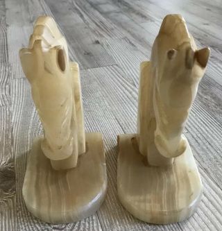 Carved Alabaster Mexican Onyx Stone Horse Head Bookends Vintage Mid Century MCM 2