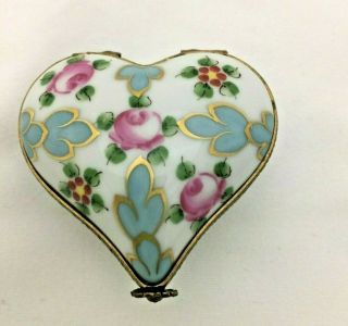 Limoges France Peint Main Flowers Heart Trinket Box 13 - 3e