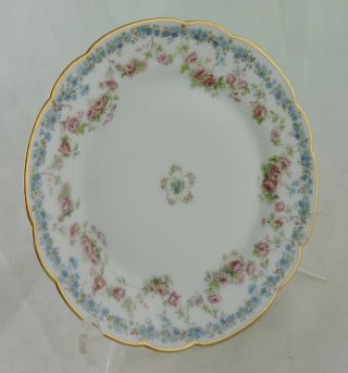Antique Limoges Bread/butter Plate Pink Rose Blue Flower Garland Gold Rim