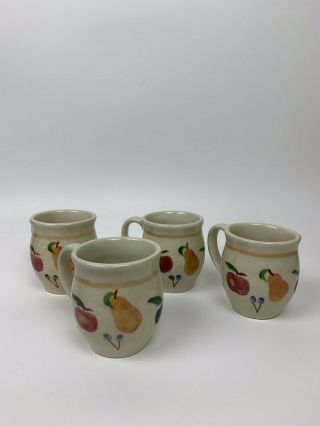 Longaberger Pottery Fruit Medley Cups Mugs - Set Of 4.  Made In Usa